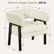 Corduroy Barrel Accent Chair Set of 2, Modern Upholstered Armchair with Solid Wood Legs, Cozy Leisure Chair with Pocket Coiled Seat for Living Room, Bedroom, Reading