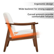 Fabric Accent Chair, Mid-Century Modern Armchair with Solid Wood Legs, Reading Leisure Chair with High Back for Living Room Bedroom Waiting Room,Ivory