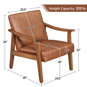PU Leather Accent Chair, Mid-Century Modern Armchair with Solid Wood Legs, Reading Leisure Chair with High Back for Living Room Bedroom Waiting Room, Brown
