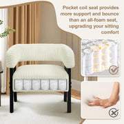 Corduroy Barrel Accent Chair Set of 2, Modern Upholstered Armchair with Solid Wood Legs, Cozy Leisure Chair with Pocket Coiled Seat for Living Room, Bedroom, Reading