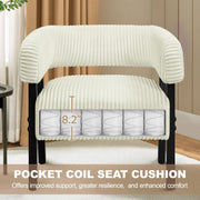 Corduroy Barrel Accent Chair Set of 2, Modern Upholstered Armchair with Solid Wood Legs, Cozy Leisure Chair with Pocket Coiled Seat for Living Room, Bedroom, Reading