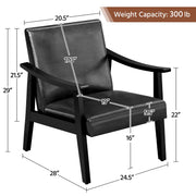 PU Leather Accent Chair, Mid-Century Modern Armchair with Solid Wood Legs, Reading Leisure Chair with High Back for Living Room Bedroom Waiting Room, Brown