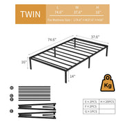 Modern Metal Bed Frame with Headboard and Storage - Queen, King, Twin, Full , Heavy Duty Sturdy Mattress Foundation, Easy Assembly, No Box Spring Needed, Black