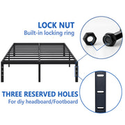 Modern Metal Bed Frame with Headboard and Storage - Queen, King, Twin, Full , Heavy Duty Sturdy Mattress Foundation, Easy Assembly, No Box Spring Needed, Black