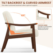 Corduroy Accent Chair, Mid-Century Modern Armchair with Solid Wood Legs, Reading Leisure Chair with High Back for Living Room Bedroom Waiting Room Beige