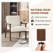 Corduroy Accent Chair, Mid-Century Modern Armchair with Solid Wood Legs, Reading Leisure Chair with High Back for Living Room Bedroom Waiting Room Beige