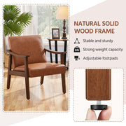 PU Leather Accent Chair, Mid-Century Modern Armchair with Solid Wood Legs, Reading Leisure Chair with High Back for Living Room Bedroom Waiting Room, Brown