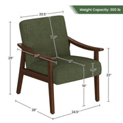 Corduroy Accent Chair, Mid-Century Modern Armchair with Solid Wood Legs, Reading Leisure Chair with High Back for Living Room Bedroom Waiting Room Dark Green