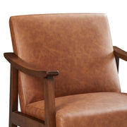 PU Leather Accent Chair, Mid-Century Modern Armchair with Solid Wood Legs, Reading Leisure Chair with High Back for Living Room Bedroom Waiting Room, Brown