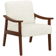 Corduroy Accent Chair, Mid-Century Modern Armchair with Solid Wood Legs, Reading Leisure Chair with High Back for Living Room Bedroom Waiting Room Beige
