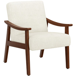 Corduroy Accent Chair, Mid-Century Modern Armchair with Solid Wood Legs, Reading Leisure Chair with High Back for Living Room Bedroom Waiting Room Beige