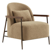 Accent Chair for Living Room, FSC Certified Modern Upholstered Faux Sherpa Fabric Armchair with Metal Frame and Wooden Armrests, Camel