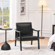 PU Leather Accent Chair, Mid-Century Modern Armchair with Solid Wood Legs, Reading Leisure Chair with High Back for Living Room Bedroom Waiting Room, Brown