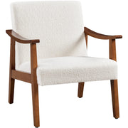 Fabric Accent Chair, Mid-Century Modern Armchair with Solid Wood Legs, Reading Leisure Chair with High Back for Living Room Bedroom Waiting Room,Ivory