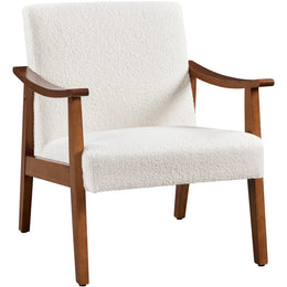 Fabric Accent Chair, Mid-Century Modern Armchair with Solid Wood Legs, Reading Leisure Chair with High Back for Living Room Bedroom Waiting Room,Ivory