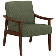 Corduroy Accent Chair, Mid-Century Modern Armchair with Solid Wood Legs, Reading Leisure Chair with High Back for Living Room Bedroom Waiting Room Dark Green