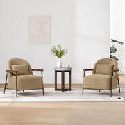 Accent Chair for Living Room, FSC Certified Modern Upholstered Faux Sherpa Fabric Armchair with Metal Frame and Wooden Armrests, Camel