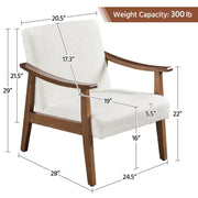 Fabric Accent Chair, Mid-Century Modern Armchair with Solid Wood Legs, Reading Leisure Chair with High Back for Living Room Bedroom Waiting Room,Ivory