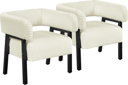 Corduroy Barrel Accent Chair Set of 2, Modern Upholstered Armchair with Solid Wood Legs, Cozy Leisure Chair with Pocket Coiled Seat for Living Room, Bedroom, Reading