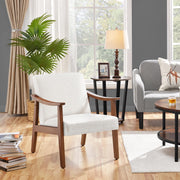 Fabric Accent Chair, Mid-Century Modern Armchair with Solid Wood Legs, Reading Leisure Chair with High Back for Living Room Bedroom Waiting Room,Ivory